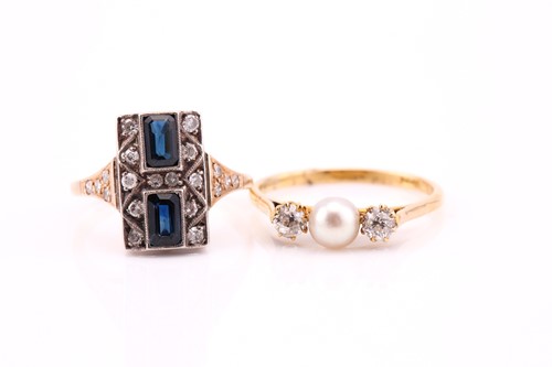 Lot 779 - An Art Deco sapphire and diamond ring; with a...