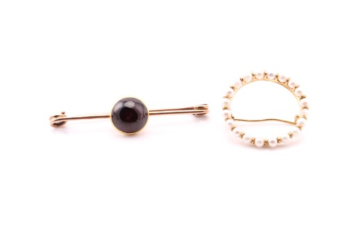 Lot 239 - A cultured pearl brooch circle brooch together...