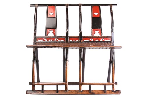 Lot 118 - A Chinese red and black lacquered folding...