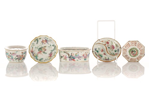 Lot 278 - A group of Chinese famille rose dishes, Qing,...