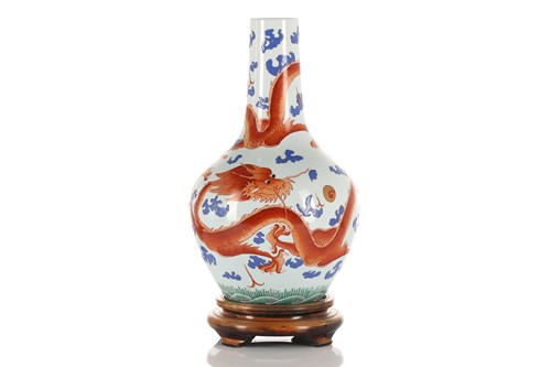 Lot 222 - A Chinese porcelain Tianqiuping shape vase,...
