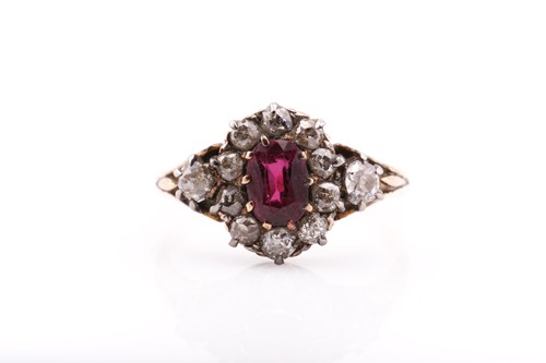 Lot 135 - A late Victorian ruby and diamond cluster ring;...