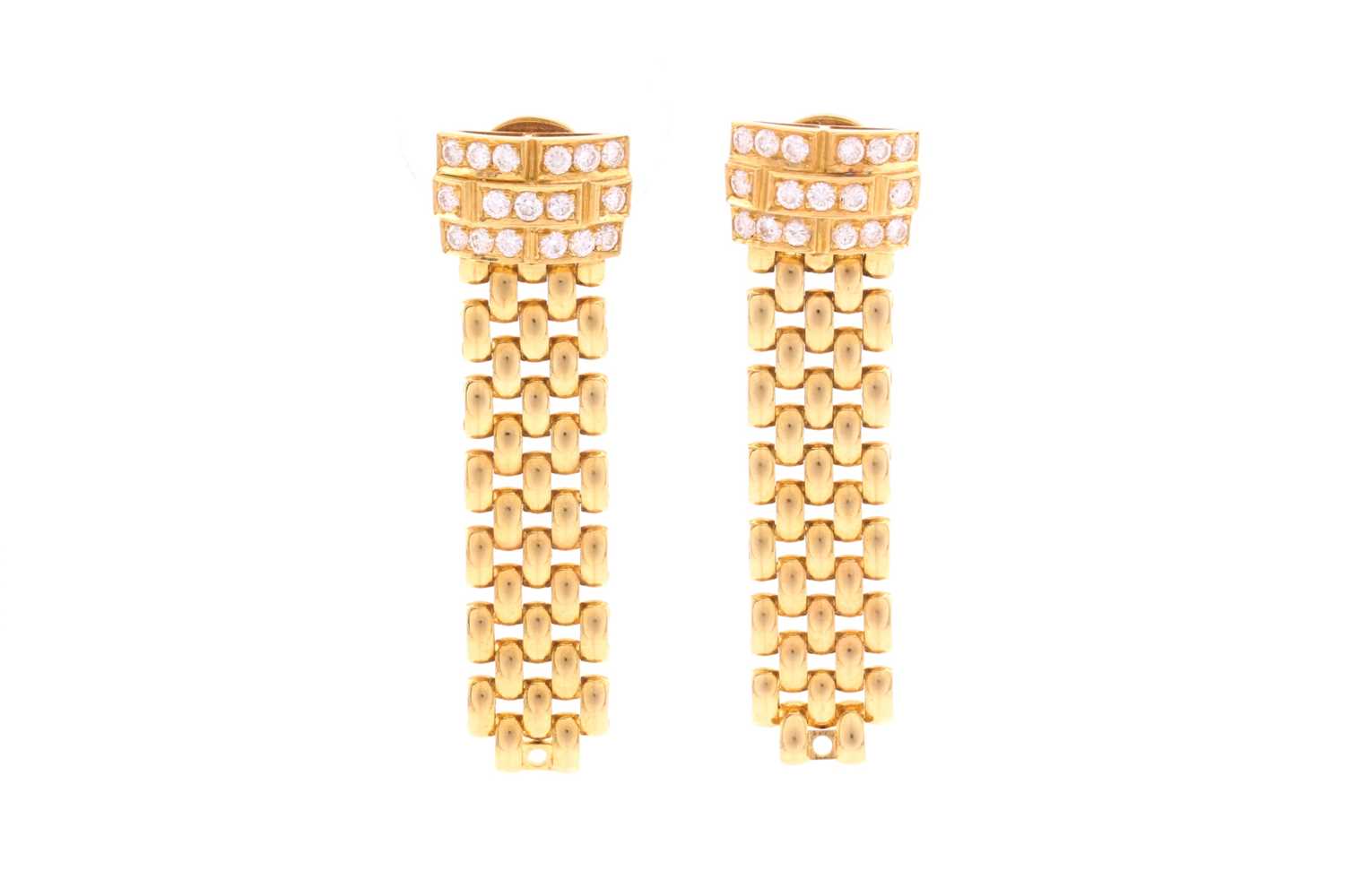 Lot 8 - A pair of diamond set pendant earrings; the...