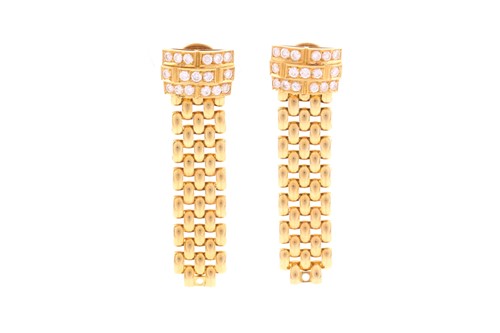 Lot 8A - A pair of diamond set pendant earrings; the...