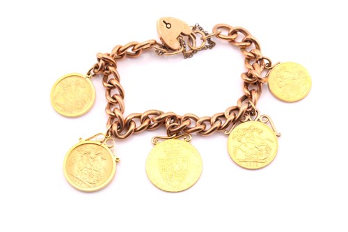 Lot 212 - A 9ct rose gold curb link bracelet the heart...