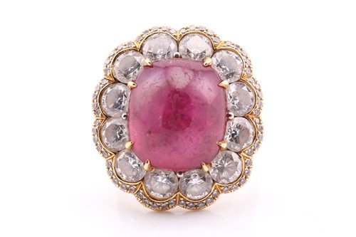 Lot 90 - A ruby and diamond cocktail ring, consisting...