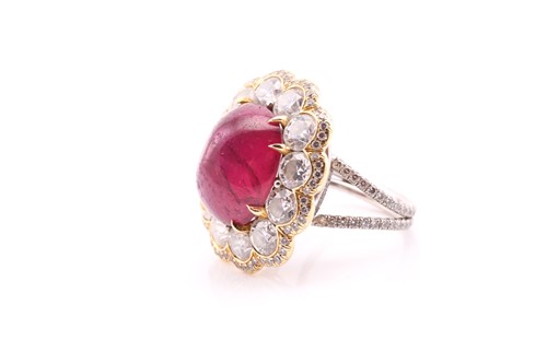 Lot 90 - A ruby and diamond cocktail ring, consisting...