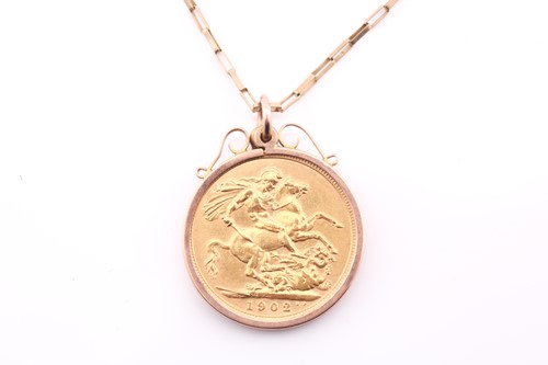 Lot 353 - A George V sovereign coin, 1902 in pendant...