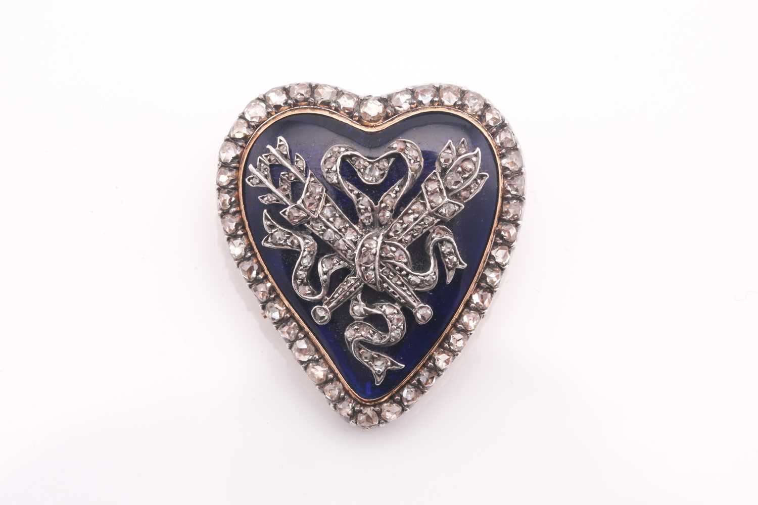 Lot 95 - A 19th century diamond and enamel heart-shaped...