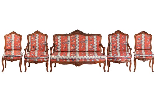 Lot 289 - A French Louis XV style walnut five-piece...