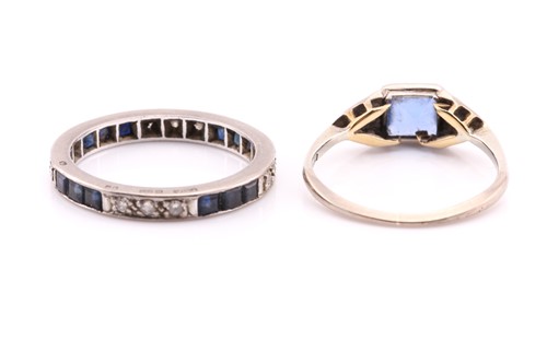 Lot 413 - An Art Deco sapphire and diamond ring; the...
