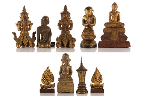 Lot 183 - A small collection of Thai carved and gilded...