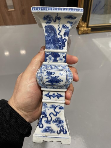 Lot 146 - A close pair of Chinese blue & white Gu vases,...