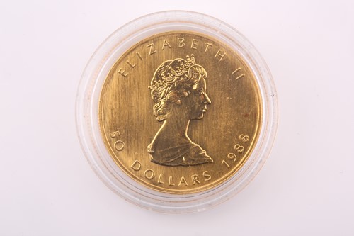 Lot 414 - Queen Elizabeth II; a 1988 gold 1oz Canada, 50...