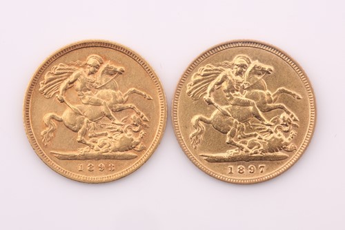 Lot 379 - Two Victoria half sovereigns, dated 1893 and...