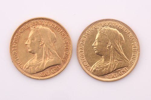 Lot 379 - Two Victoria half sovereigns, dated 1893 and...