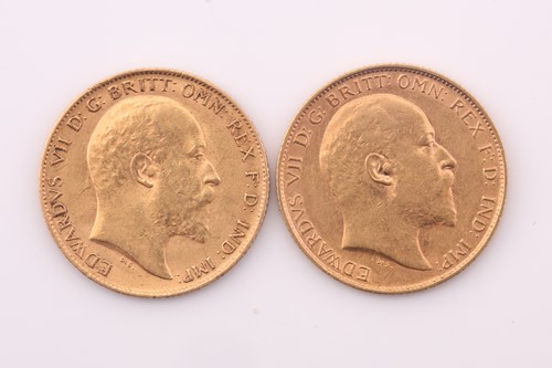 Lot 374 - Two Edward VII half sovereigns, dated 1907 and...