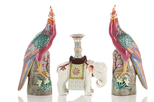Lot 133 - A Pair of Chinese porcelain pheasants, late...
