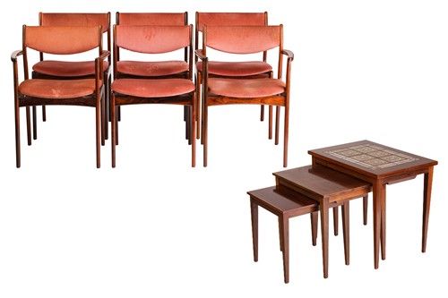 Lot 273 - A set of six 1970s rosewood dining chairs,...