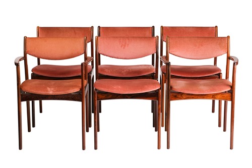 Lot 273 - A set of six 1970s rosewood dining chairs,...