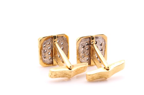 Lot 243 - A pair of 18 carat gold and diamond cufflinks;...