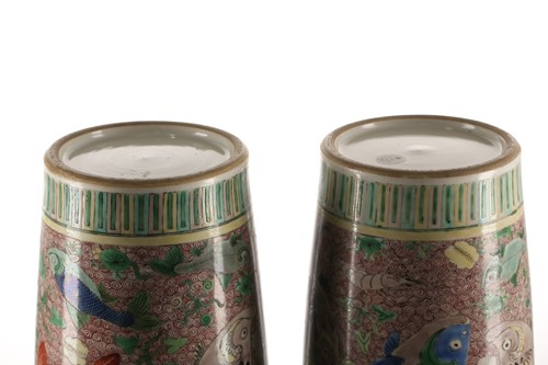 Lot 89 - A pair of Chinese famille verte vases, Qing,...