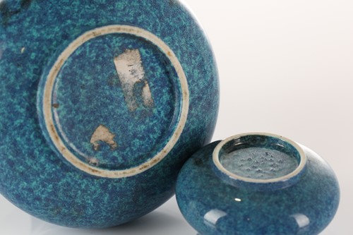 Lot 101 - Two Chinese porcelain robins eggs glaze vases,...
