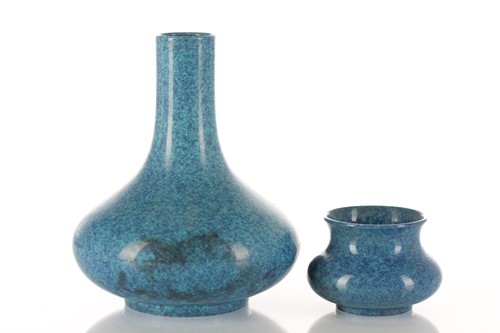 Lot 101 - Two Chinese porcelain robins eggs glaze vases,...