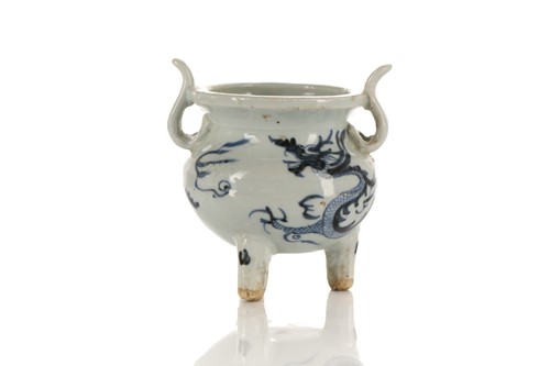 Lot 234 - A Chinese porcelain tripod censer, in the Ming...