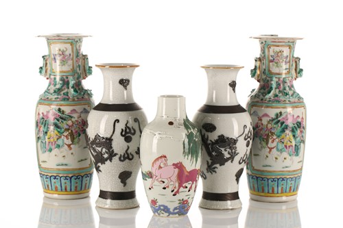 Lot 180 - Two pairs of Chinese porcelain vases and a...