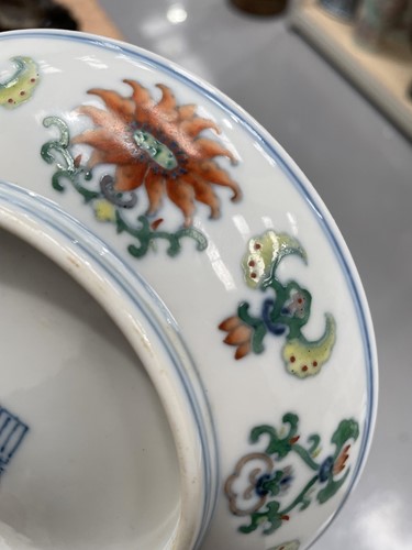 Lot 155 - A Chinese porcelain Doucai saucer dish, the...