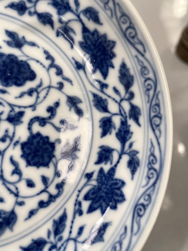 Lot 108 - A Chinese blue & white saucer dish, painted...