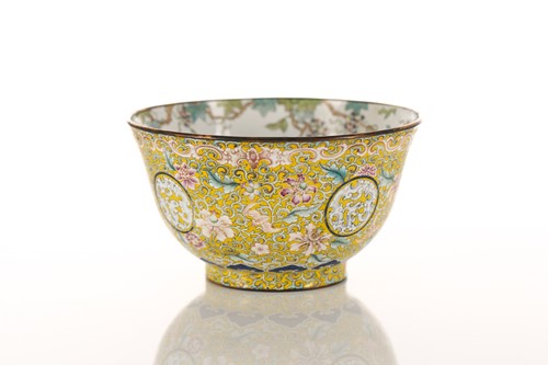Lot 138 - A Chinese Canton enamel bowl with palmettes...