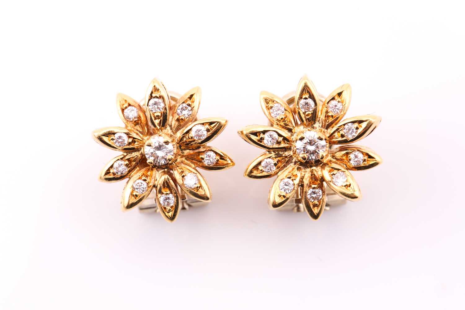 Lot 361 - A pair of 18 carat yellow gold and diamond...