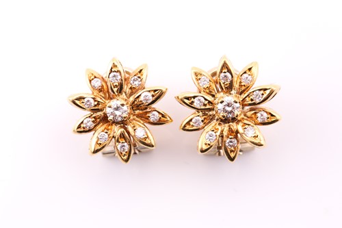 Lot 361 - A pair of 18 carat yellow gold and diamond...