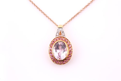 Lot 181 - A Kunzite and diamond cluster pendant, in 18ct...