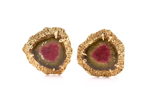 Lot 4 - A pair of yellow metal stamped 14kt clip...