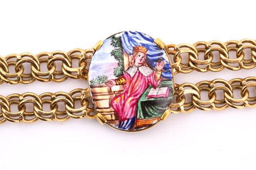 Lot 249 - A German double row gold and enamel bracelet;...