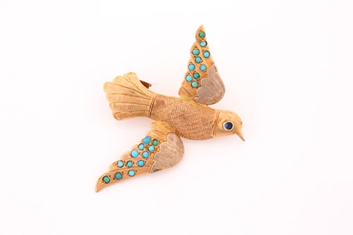 Lot 184 - A yellow metal brooch in the form of a bird in...
