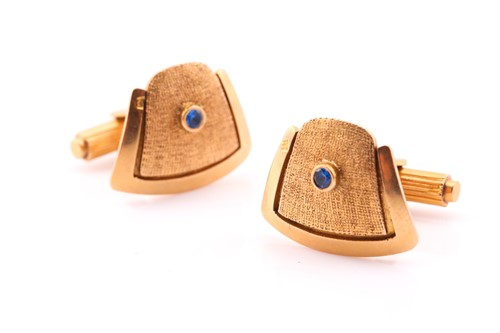 Lot 60 - A pair of yellow metal panel cufflinks, the...