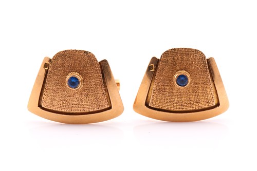 Lot 60 - A pair of yellow metal panel cufflinks, the...