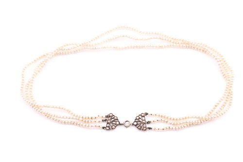 Lot 102 - A late Victorian three-row seed pearl necklace,...
