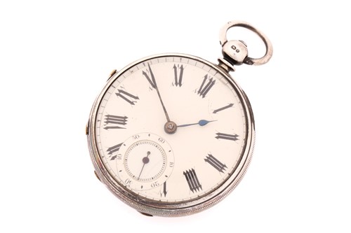 Lot 868 - An open face silver pocket watch, with white...