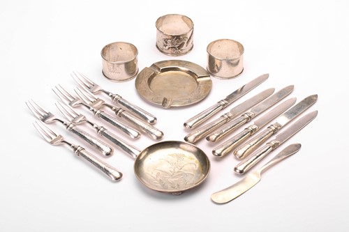 Lot 592 - A set of six pairs of Chinese silver fruit...
