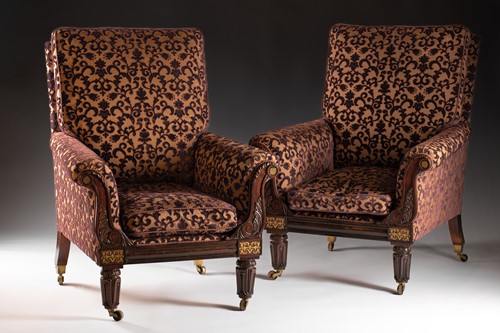 Lot 301 - A pair of George IV rosewood and brass inlaid...