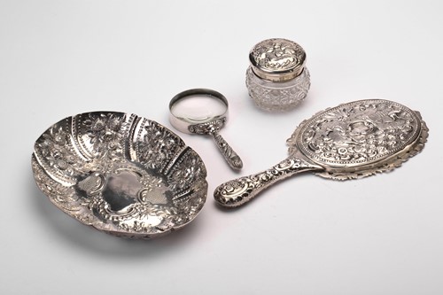 Lot 584 - A Victorian silver bowl, a dressing table hand...