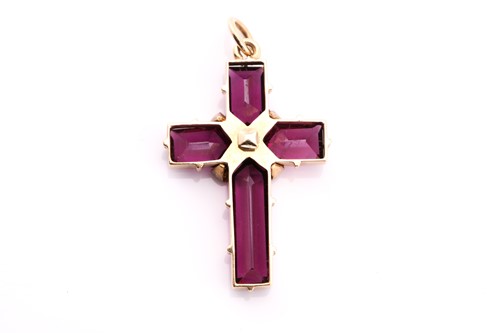 Lot 198 - A Victorian garnet and diamond cross pendant,...