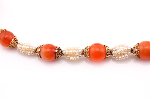 Lot 308 - A Victorian carnelian and pearl necklace, the...