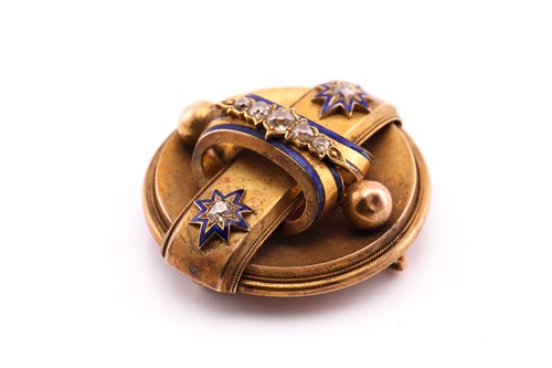 Lot 339 - A Victorian diamond and enamel circular brooch,...