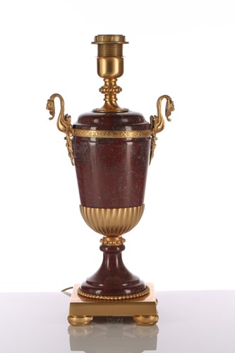 Lot 317 - A French gilt metal mounted rouge marble urn...